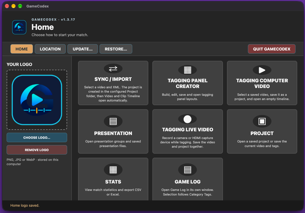 GAMECODEX desktop Home dashboard