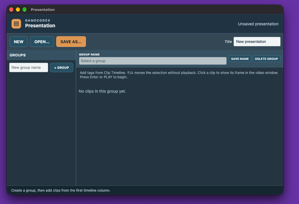 GAMECODEX presentation window